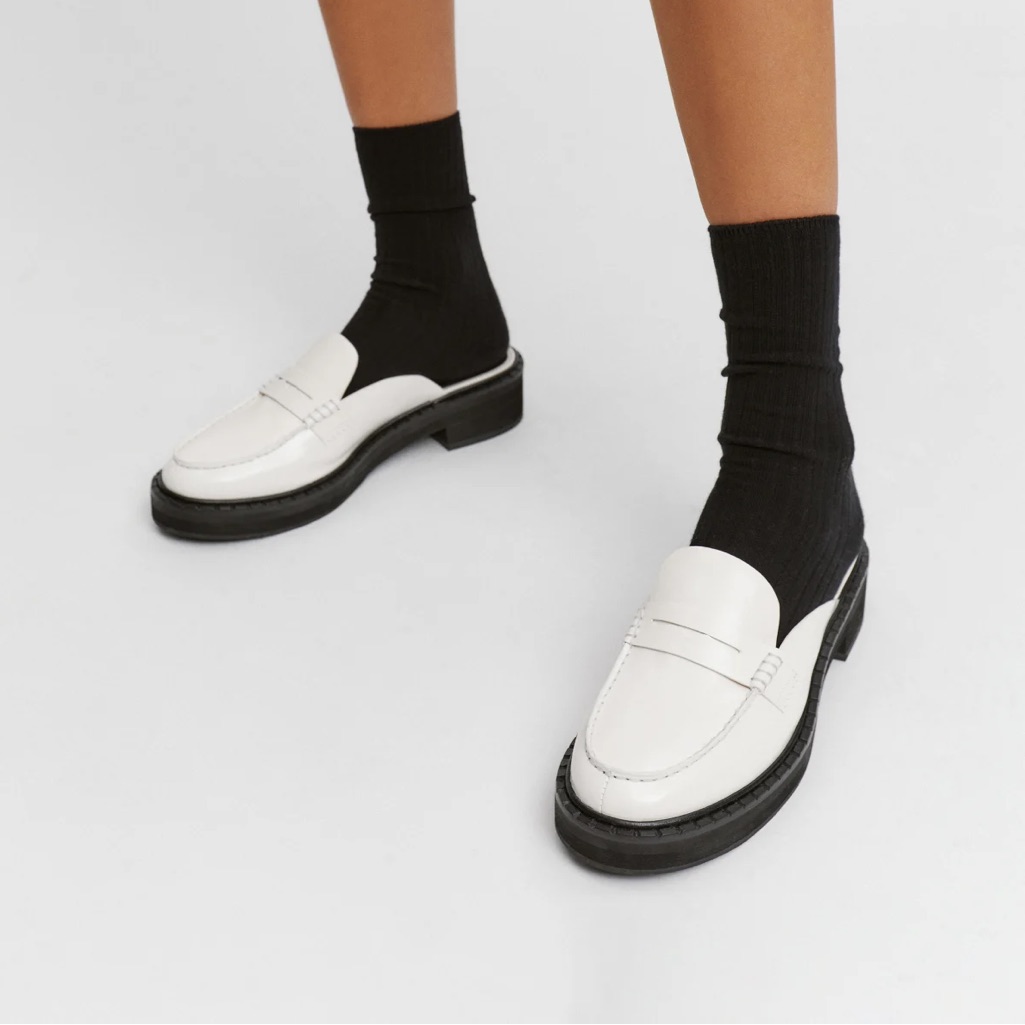 Reformation Angie Loafer Mule (Black/White)